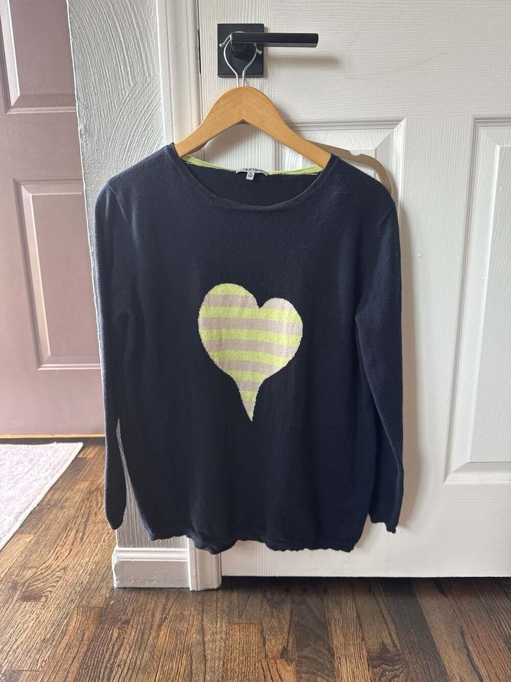 Lisa Todd Cotton Cashmere Striped Heart Sweater Size M